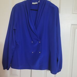 Chic Royal Blue Women's Blouse with Gold Accents